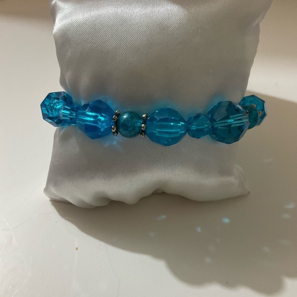 Hand Crafted Stretch Bracelet Set Crystals with Dangles Blue Orange Yellow - Picture 8 of 8